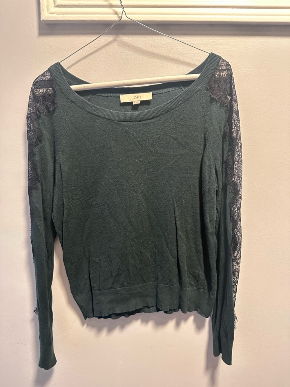 LOFT Green Lace-Sleeve Women's Sweater Top, Medium